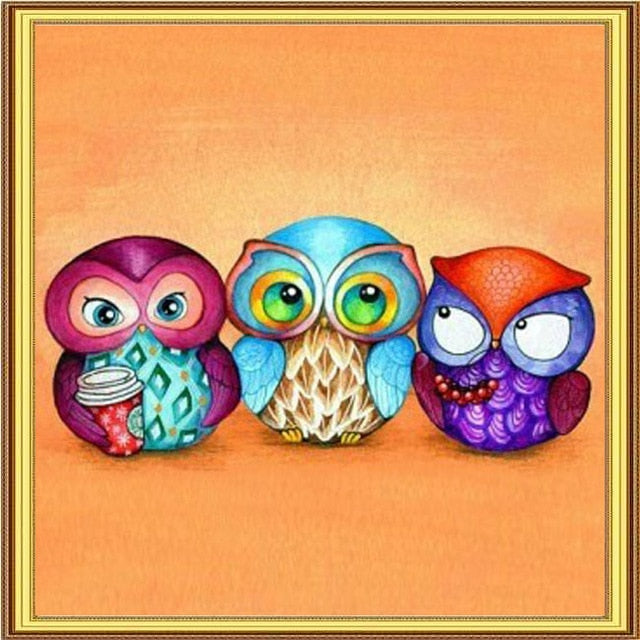 Full Square Cartoon Owl 5D DIY Paint By Diamond Kit - Paint by Diamond