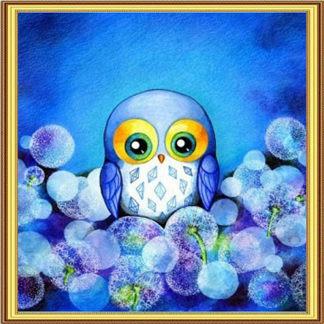 Bubbly Blue Owl 5D DIY Paint By Diamond Kit