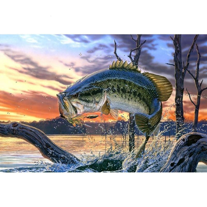 Bass Fishing Lake Sunset 5D DIY Diamond Painting