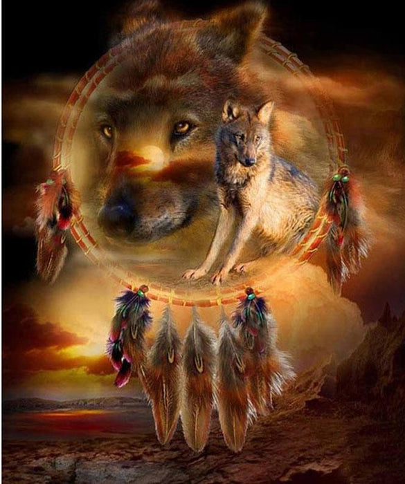 Dreamcatcher Wolves 5D DIY Paint By Diamond Kit