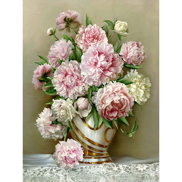 Pink Peony Flowers 5D DIY Paint By Diamond Kit
