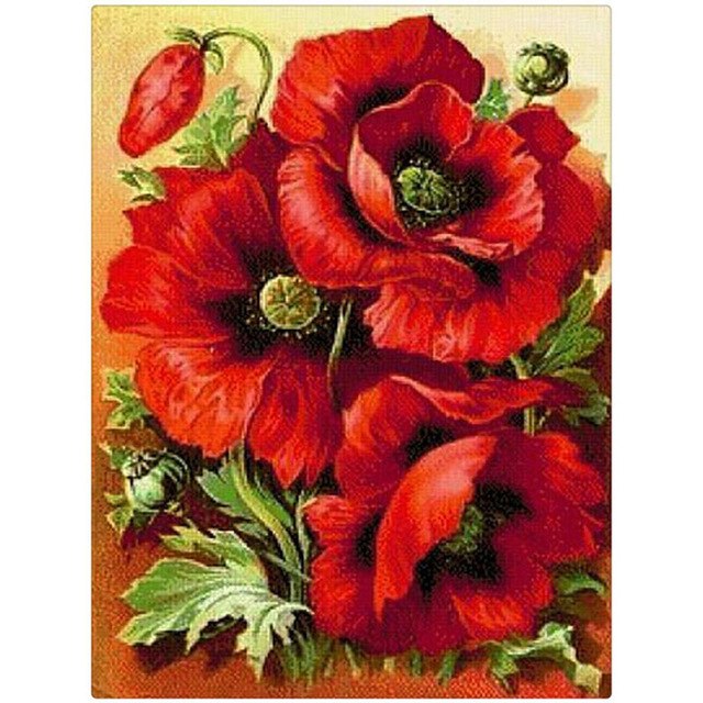 Red Flowers 5D DIY Paint By Diamond Kit