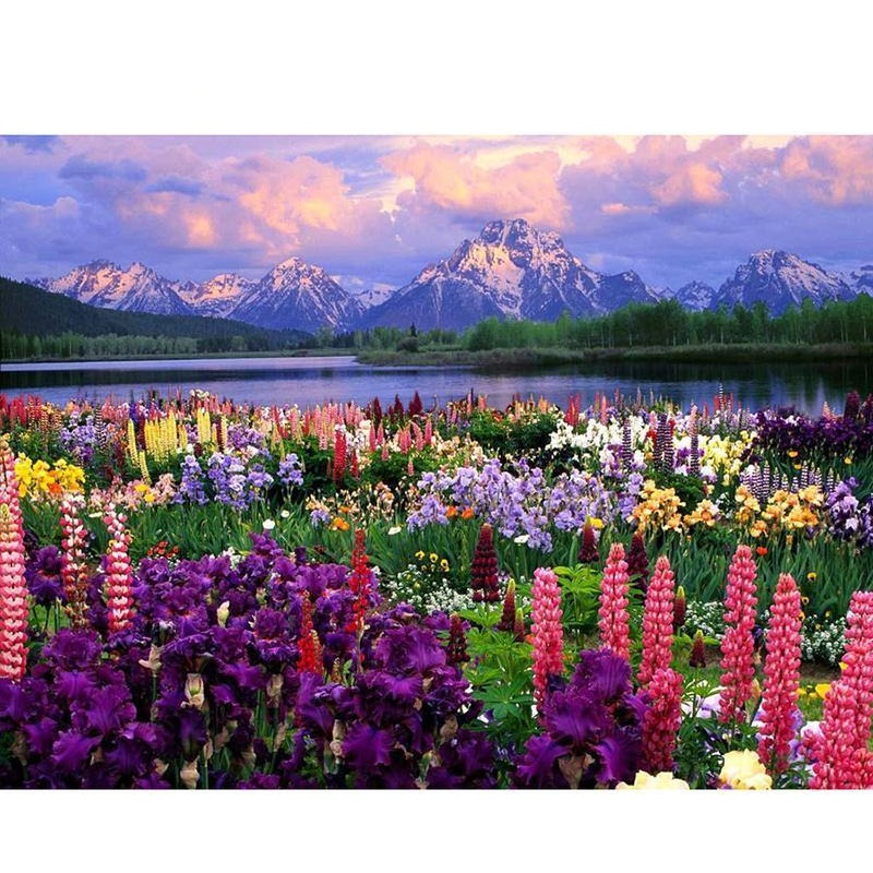 Snow Capped Mountains & Flowers 5D DIY Paint By Diamond Kit - Paint by Diamond