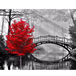 Red Tree and Bridge 5D DIY Paint By Diamond Kit - Paint by Diamond