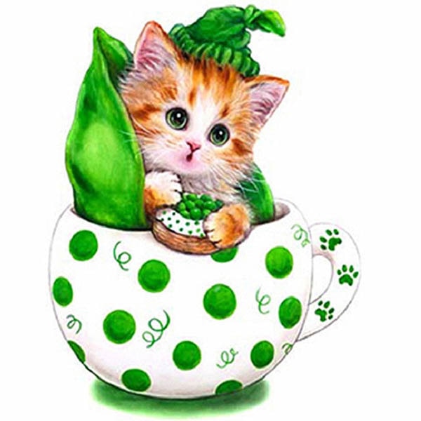 Green Cartoon cat 5D DIY Paint By Diamond Kit - Paint by Diamond