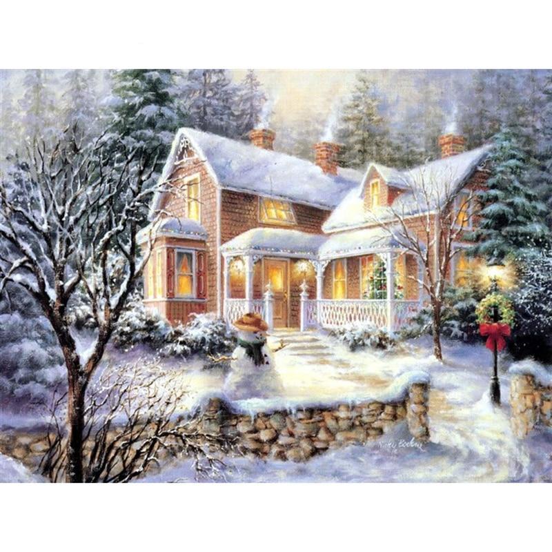 Christmas Snow Scenic Paint By Diamond Kit