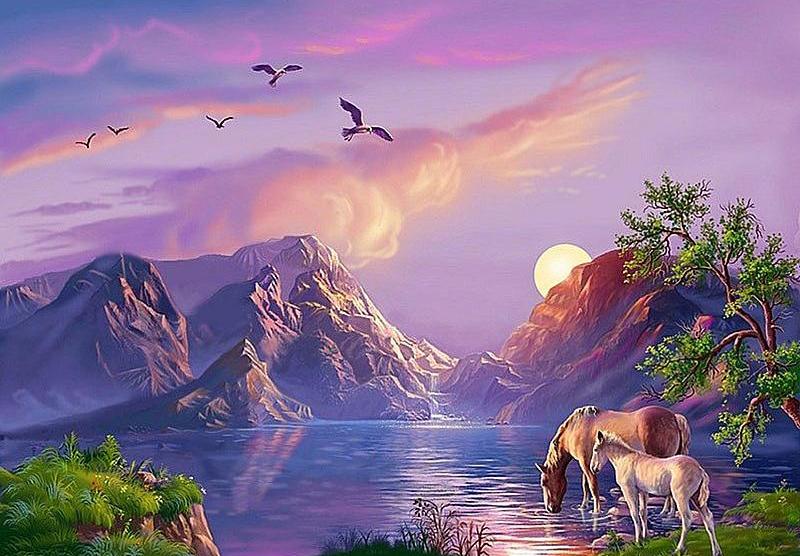 Horse Landscape 5D DIY Paint By Diamond Kit