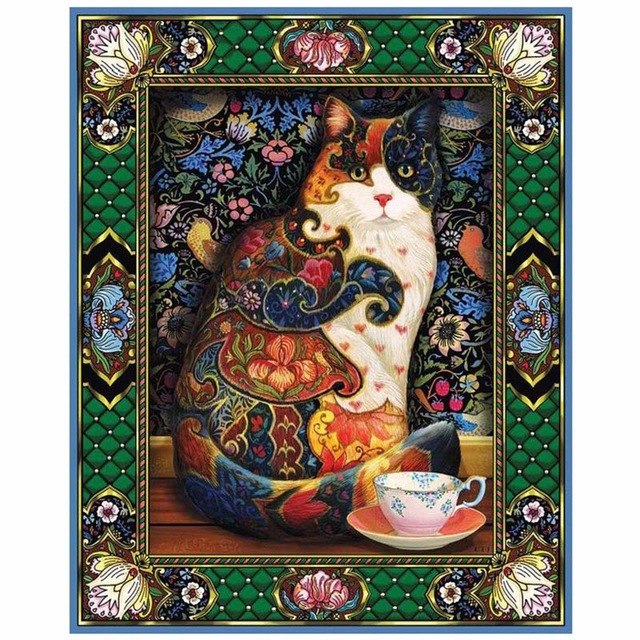 Vintage Art Cat 5D DIY Paint By Diamond Kit