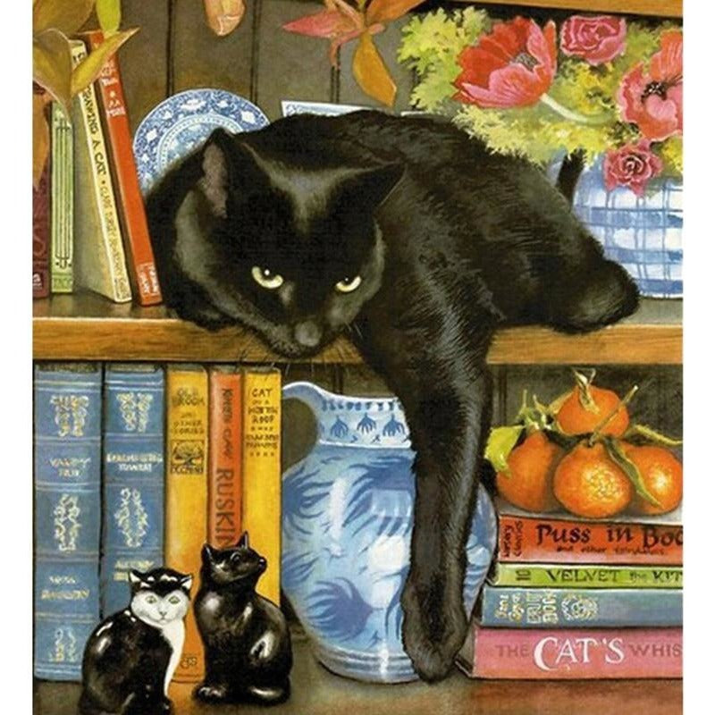 Black Cat On The Book Shelf 5D DIY Paint By Diamond Kit - Paint by Diamond
