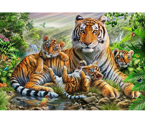 Cute Tiger family Embroidery 5D DIY Paint By Diamond Kit