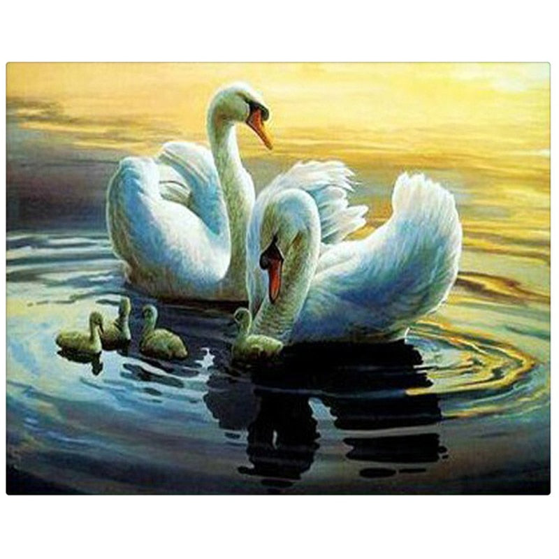 White Swans 5D DIY Paint By Diamond Kit - Paint by Diamond