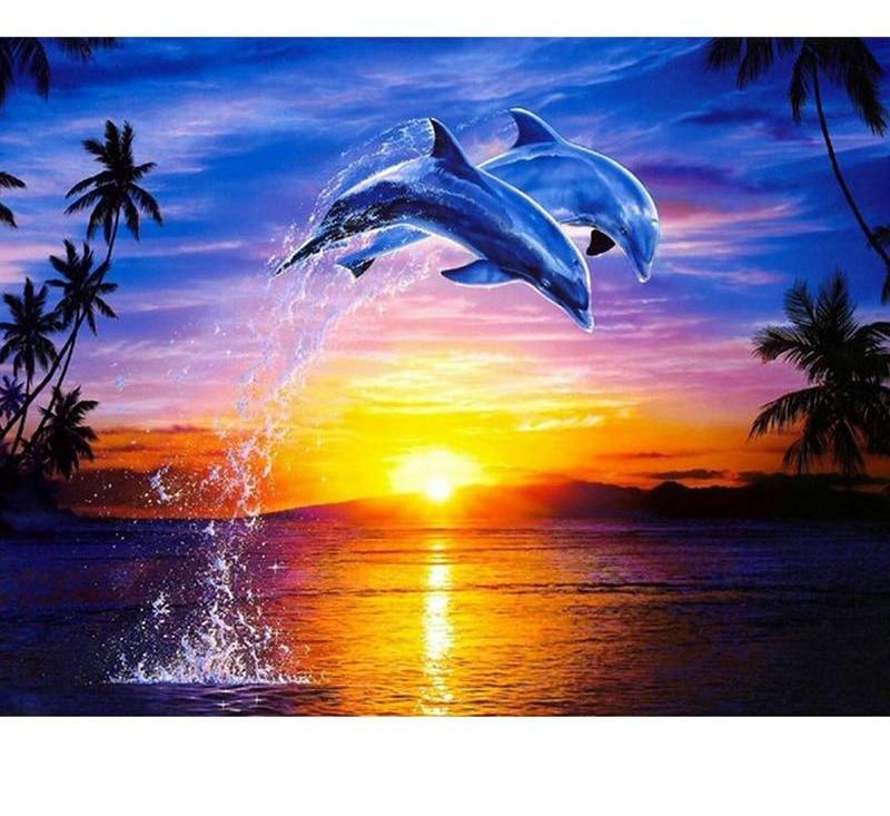 Sunset & Dolphin 5D DIY Paint By Diamond Kit