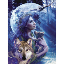 Woman With Wolf  5D DIY Paint By Diamond Kit - Paint by Diamond