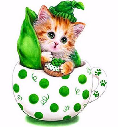 Surprised Green Cat 5D DIY Paint By Diamond Kit - Paint by Diamond