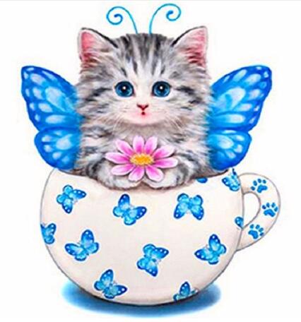 Cute Blue Cat 5D DIY Paint By Diamond Kit - Paint by Diamond