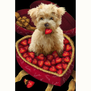 Puppy Eating Strawberries 5D DIY Paint By Diamond Kit