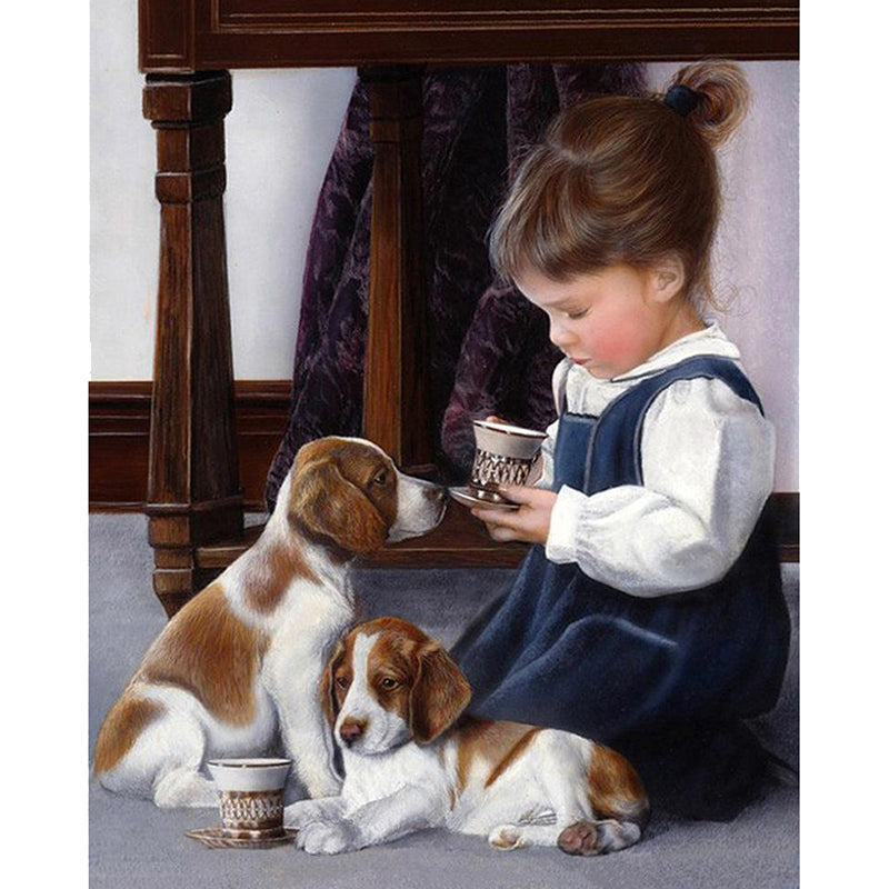 Little Girl & Puppy 5D DIY Paint By Diamond Kit