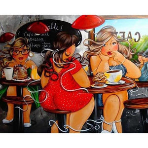 Cartoon Girls At Cafe 5D DIY Paint By Diamond Kit - Paint by Diamond