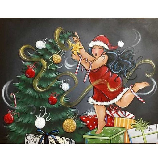 Girl Cartoon Character Decorating Tree 5D DIY Paint By Diamond Kit - Paint by Diamond