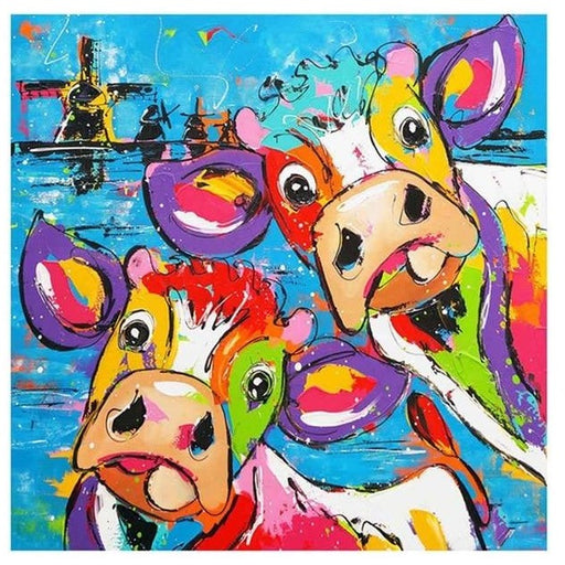 Cartoon Colorful Cows' Stare 5D DIY Paint By Diamond Kit - Paint by Diamond