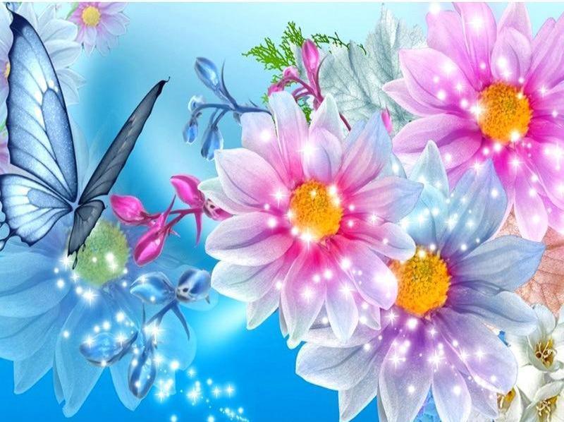 Flowers & Butterfly 5D DIY Paint By Diamond Kit