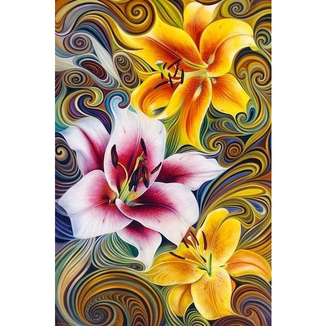 Yellow Swirly Flowers 5D DIY Paint By Diamond Kit - Paint by Diamond