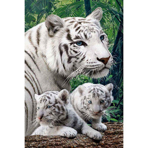White Tiger & Cubs 5D DIY Paint By Diamond Kit