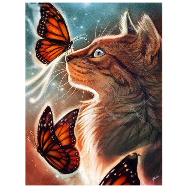 Cat & Butterflies 5D DIY Paint By Diamond Kit