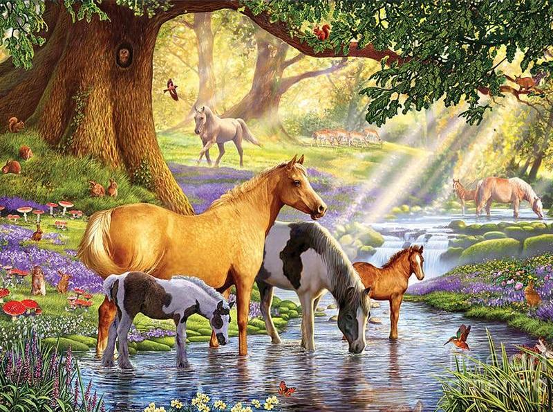 Horses Drinking Water 5D DIY Paint By Diamond Kit - Paint by Diamond