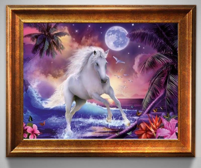 White Horse under Full Moon 5D DIY Paint By Diamond Kit