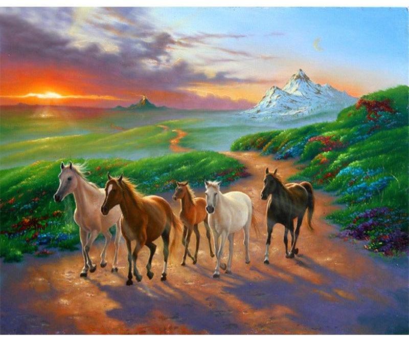 Five Horses 5D DIY Paint By Diamond Kit