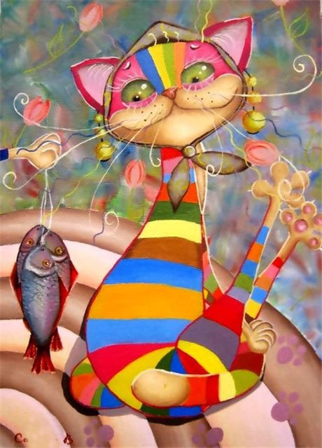 Funny Cat & Fish 5D DIY Paint By Diamond Kit