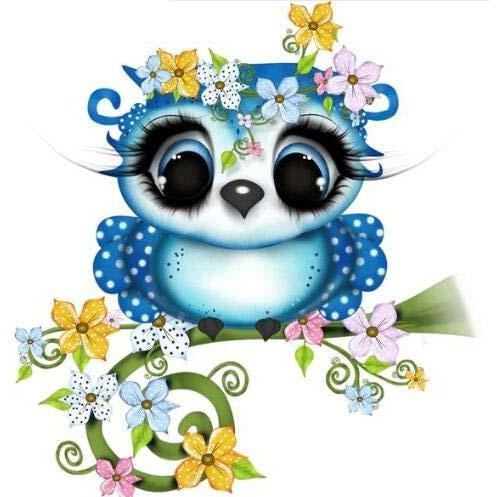 Blue Flowery Owl 5D DIY Paint By Diamond Kit - Paint by Diamond