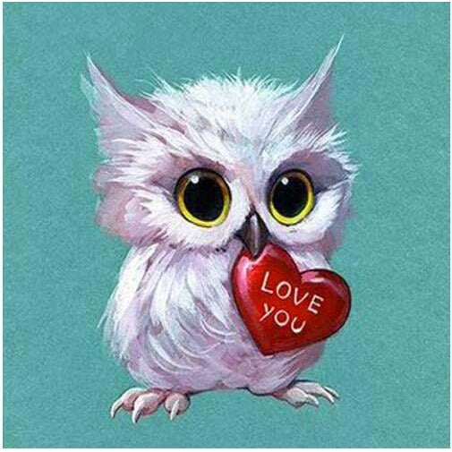 Loving Owl Holding Heart 5D DIY Paint By Diamond Kit