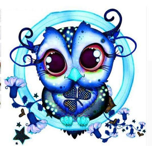 Blue Loveable Owl 5D DIY Paint By Diamond Kit - Paint by Diamond