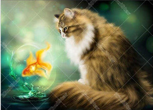 Cat Looking At Fish 5D DIY Paint By Diamond Kit