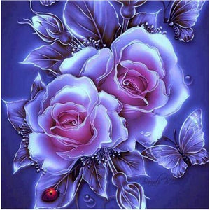 Glowing Purple Roses 5D DIY Paint By Diamond Kit - Paint by Diamond