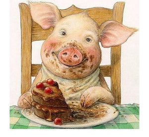 Cute Pig Eating Cake 5D DIY Paint By Diamond Kit
