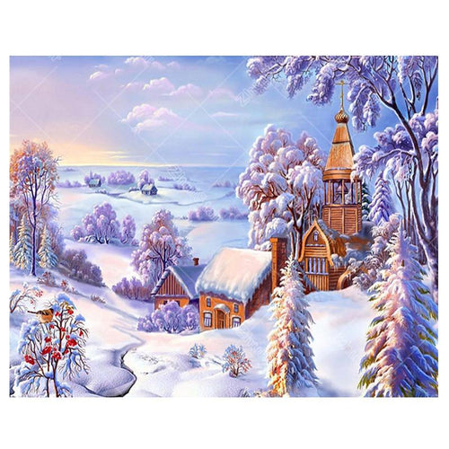 Snowy Village 5D DIY Paint By Diamond Kit - Paint by Diamond