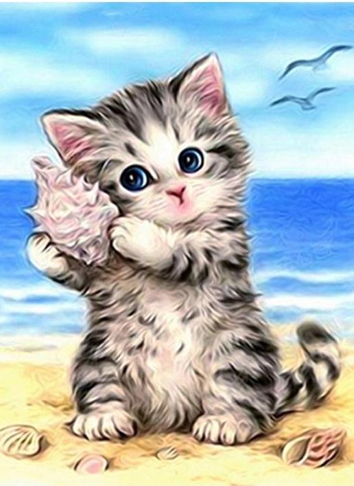 Cartoon Grey Kitten 5D DIY Paint By Diamond Kit