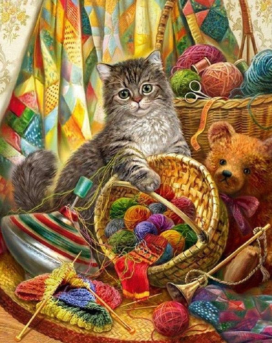 Kitten and Yarn 5D DIY Paint By Diamond Kit