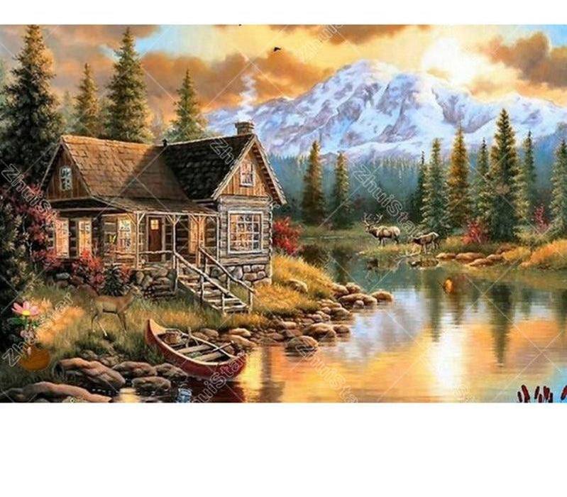 Snow Mountain House 5D DIY Paint By Diamond Kit