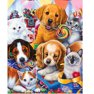 Cute Cat & Dog Family 5D DIY Paint By Diamond Kit