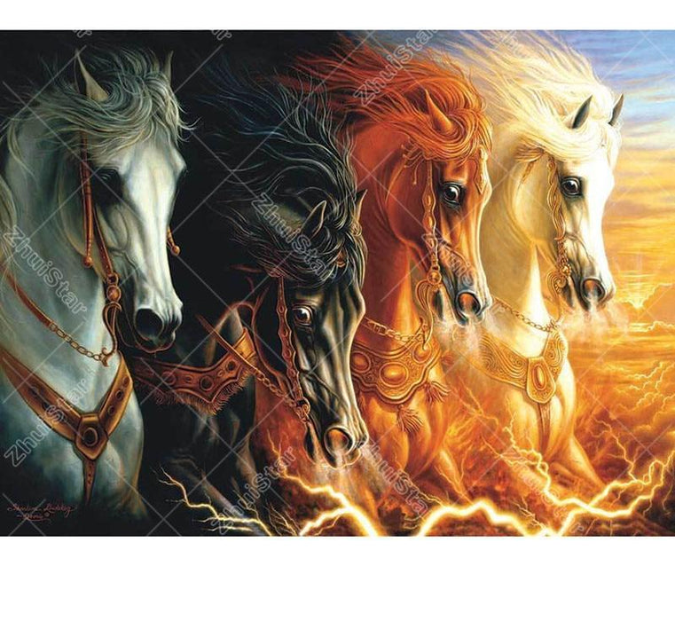 Four Horses 5D DIY Paint By Diamond Kit