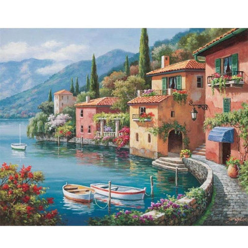 Seaside Town Scenic Embroidery 5D DIY Paint By Diamond Kit