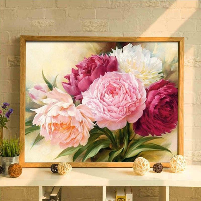 Embroidery Peony Flowers 5D DIY Paint By Diamond Kit