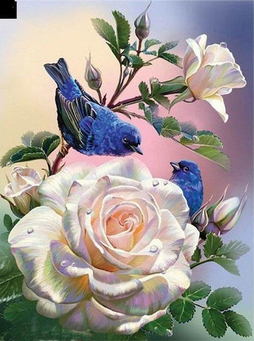 White Rose And Blue Bird 5D DIY Paint By Diamond Kit