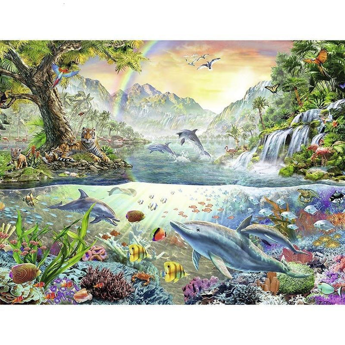 Tiger Dolphin Waterfall 5D DIY Paint By Diamond Kit