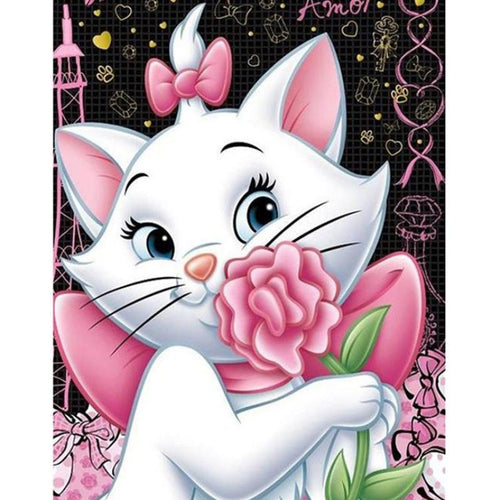 Cute Cartoon Cat With Flower 5D DIY Paint By Diamond Kit