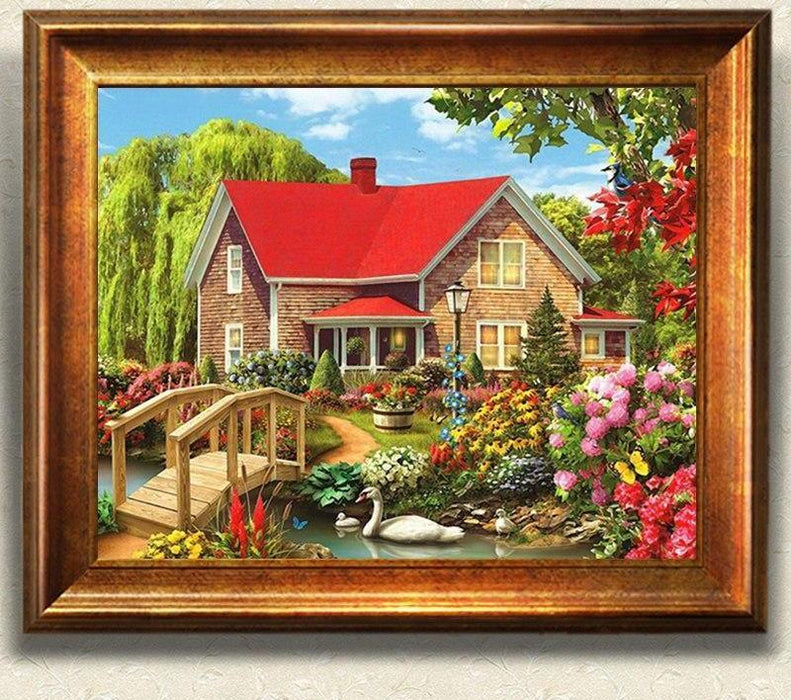 Red House & Swan 5D DIY Paint By Diamond Kit